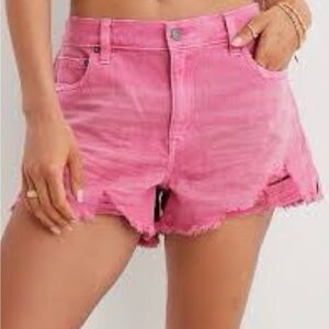Aerie Pink Distressed Jean Shorts